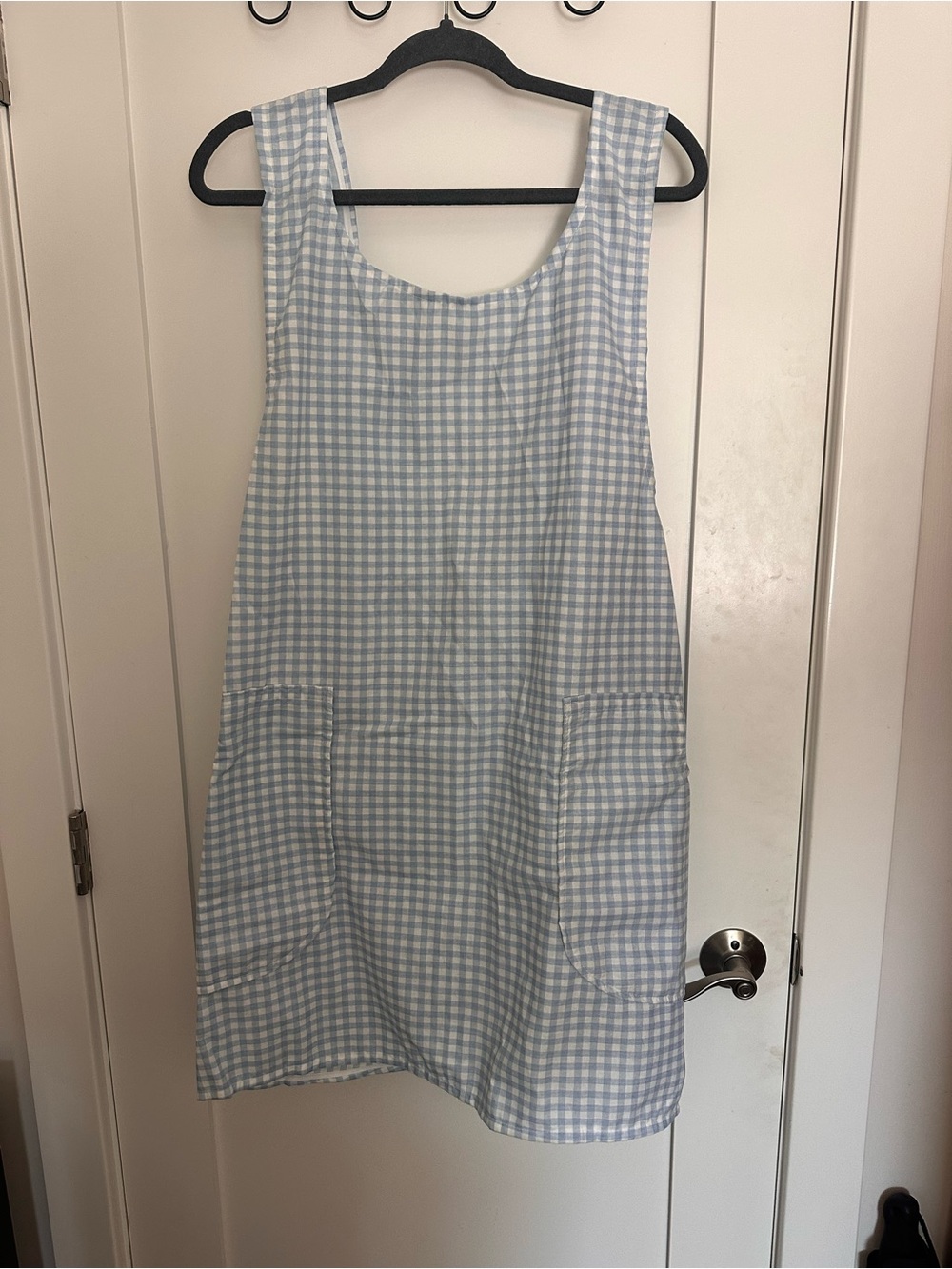 Handmade Light Blue Gingham Japanese style Cross over Apron